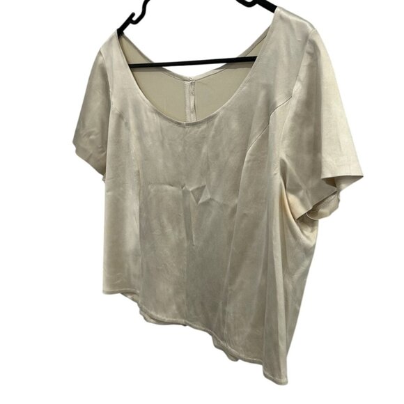 Satin Cropped Short Sleeve Size S Blouse Side Zip Cream Top Elegant Minimalist - Picture 3 of 8